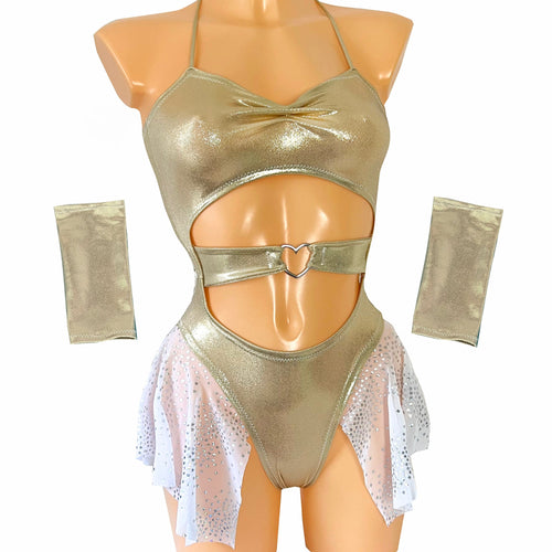 gold rave bodysuit outfit set