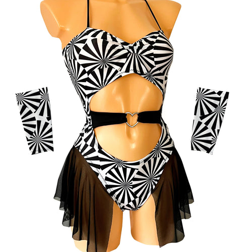black and white rave outfit bodysuit set