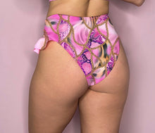 Load image into Gallery viewer, Pink Animal Print High Waisted Rave Bottoms With Metal Heart Detail and Frills