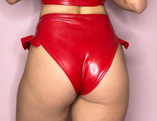 Load image into Gallery viewer, Red PVC High Waisted Rave Bottoms With Frill