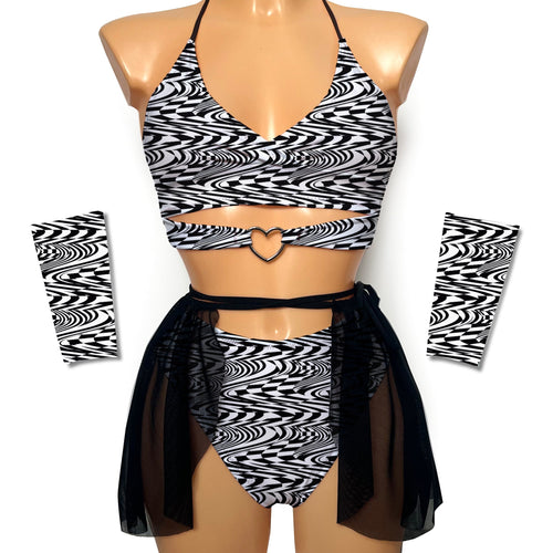 black and white rave outfit set
