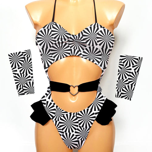 rave bodysuit outfit black and white